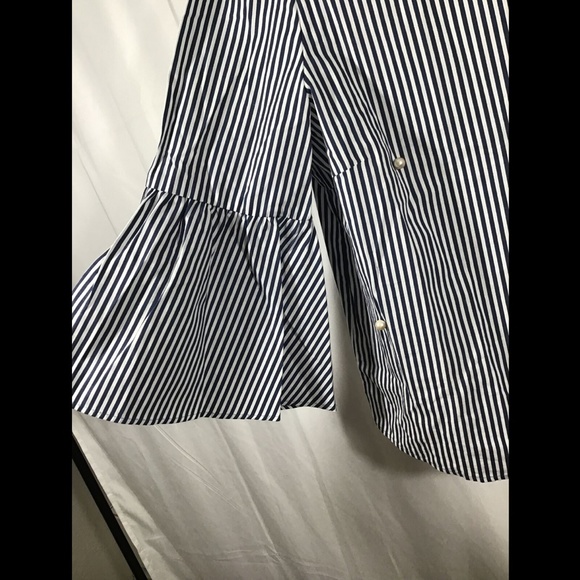 NWT Zara Poplin Stripe‎ Top with faux pearls Blue/White [ SZ Small ] #3595 - Picture 10 of 12